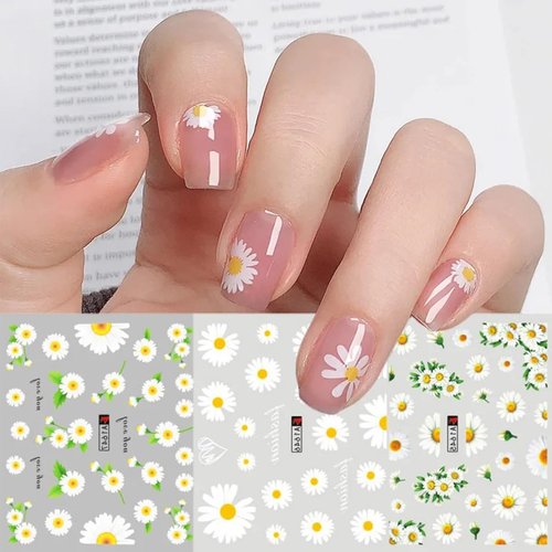 12Pcs Daisy Nail Water Stickers Decals Flower Nail Art Stickers Foil DIY Colorful Floral Transfer Nail Stickers Slider with Spring Summer Sunflower Nail Decals Watermark Nail Art Supplies Decoration