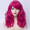PATTNIUM Hot Pink Wig Women Shoulder Length Curly Wig Dark Pink Wig With Bangs for Women and Girls Synthetic Cosplay Costume Wig (Hot Pink)