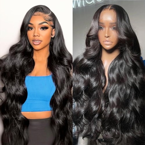 Erqq 30 inch 13x6 Lace Front Wigs Human Hair Body Wave HD Lace Frontal Wigs for Women Pre Plucked with Baby Hair, 180 Density Brazilian Human Hair Wigs Natural Color