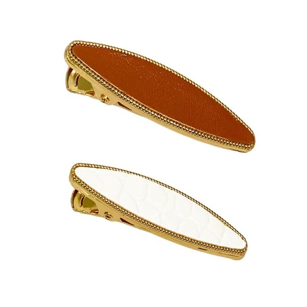 CHOISBEING Leather Hair Clip for Girl 2 Pack Cute Small Hair Clips for Women White Brown Tiny Hair Styling Pins