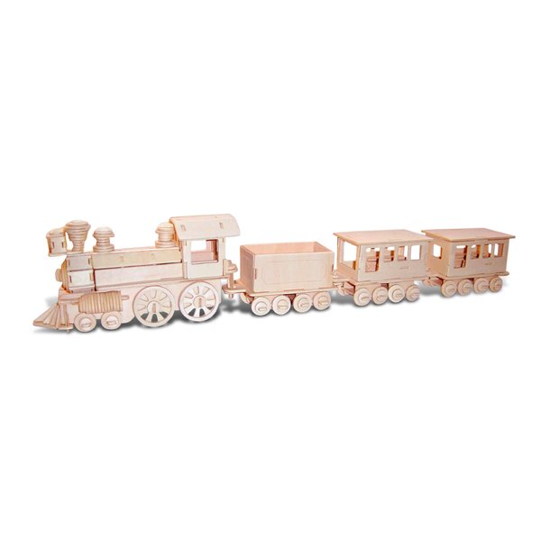 Puzzled 3D Puzzle Train Wood Craft Construction Model Kit, Fun Unique & Educational DIY Wooden Toy Assemble Unfinished Craft Hobby Classic Train Puzzle to Build & Paint for Decoration 233 Pieces Pack