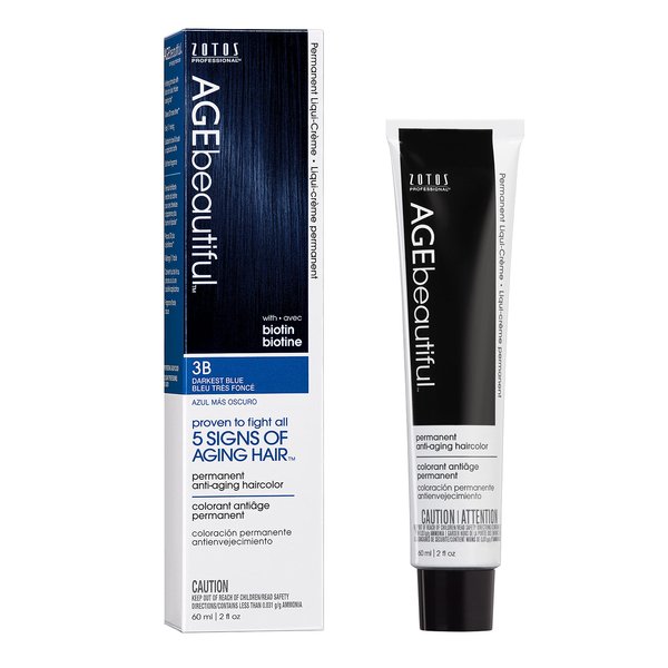 AGE beautiful Permanent Hair Color Dye Liqui Creme | 100% Gray Coverage | Anti-Aging Haircolor | Biotin for Thicker, Fuller Hair | Professional Salon Coloring | 3B Darkest Blue