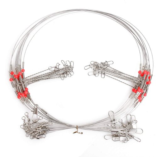 AIRKOUL 50PCS Wire Trace Leader Rig Stainless Steel 2 Arm Fishing Rigs Tackle Lure Swivel Snaps Beads High-Strength Fishing Wire