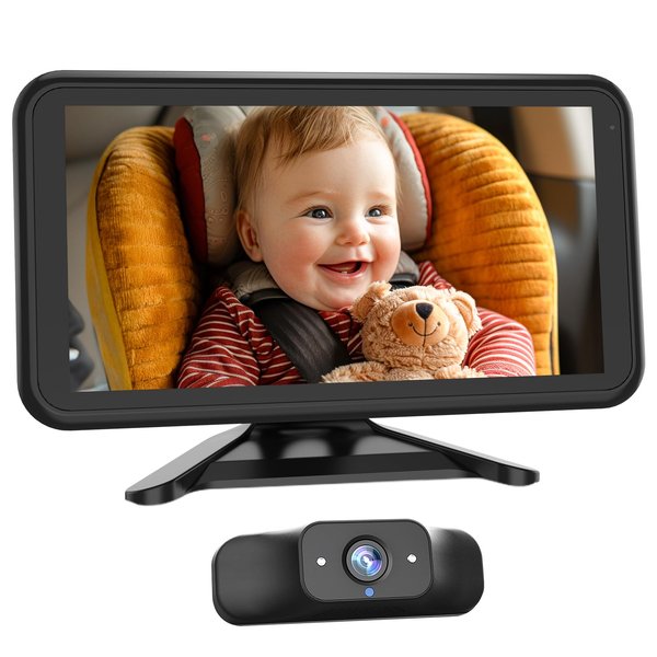 Babyvue Baby Car Mirror Camera for 2 Kids with IR Night Vision, 3X Zoom Car Camera for Baby 1080P HD Images 360°Rotating Adjustable Car Seat Camera for Baby Rear Facing BV1