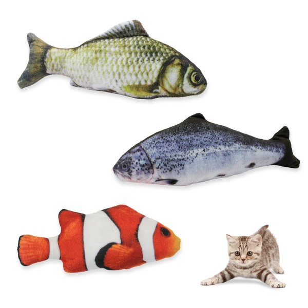 Andiker Cat Interactive Toys with Catnip，3Pcs Cotton Filled Cat Toys for Indoor Cats Fish-Shaped Cat Chew Toys for Cats (3Pcs)