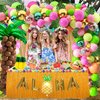 Hawaiian Luau Party Decoration Tropical Aloha Luau Balloons Arch Garland Kit Summer Beach Pool Party Supplies with Coconut Tree Shaped Balloon Set Table Skirt Cake Topper Palm Leaves and Hibiscus