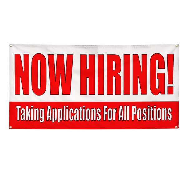 Vinyl Banner Multiple Sizes Now Hiring! Taking Applications for Positions Business Outdoor Weatherproof Industrial Yard Signs White 6 Grommets 36x72Inches