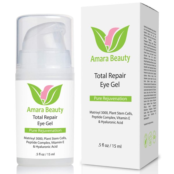Amara Beauty Eye Cream Gel for Dark Circles and Puffiness with Peptides & Hyaluronic Acid, 0.5 fl. oz.