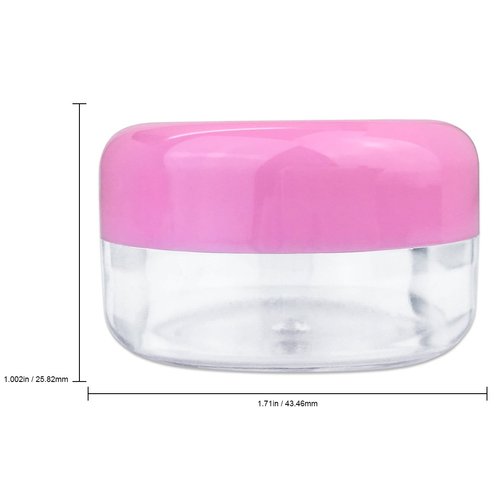 Beauticom 15 gram/15ml Empty Clear Small Round Travel Container Jars with Lids for Make Up Powders, Eyeshadow Pigments, Lotions, Creams, Lip Balm, Lip Gloss, Samples (24 Pieces, Pink Lid)