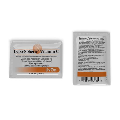 LivOn Laboratories Lypo–Spheric Vitamin C – 3 Cartons (90 Packets) – 1,000 mg Vitamin C & 1,000 mg Essential Phospholipids Per Packet – Liposome Encapsulated for Improved Absorption – 100% Non–GMO