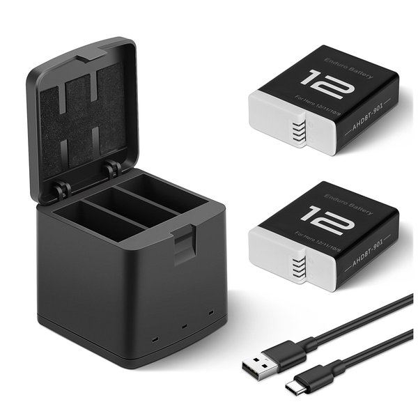 2 Packs Batteries 1800mAh for GoPro Hero 12 Black with 3 Channel Battery Charging Station Compatible with GoPro Hero 12, GoPro Hero 11, GoPro Hero 10, GoPro Hero 9 Black Camera