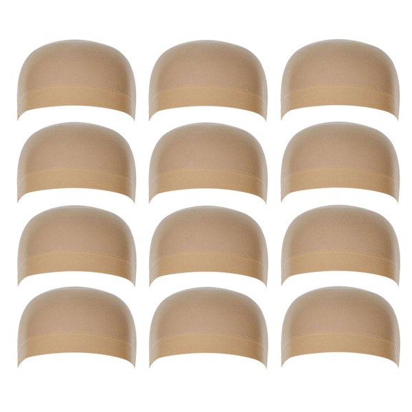 12 Pack Nylon Wig Caps for Women and Men Elastic Stretchy Close End Stocking Wig Caps Neutral Nude Beige