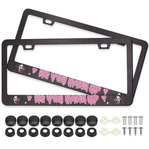 Scream Ghost Funny Hilarious Skull Face No You Hang Up License Plate Frames, 2 Pack Car Plate Frame, Stainless Steel License Plate Holders Covers with Free Screws Fasteners Caps (No You Hang Up)
