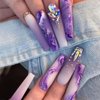 24 Pcs Press on Nails Long, Violet Fake Purple Full Cover False Nails with Rhinestone Designs Extra Long Glue on Nails Acrylic Nails for Women and Girls