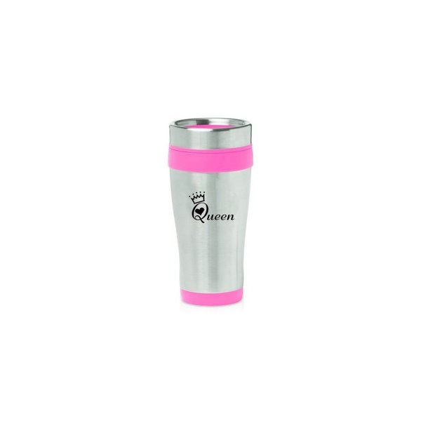 Hot Pink 16oz Insulated Stainless Steel Travel Mug Z726 Queen with Crown