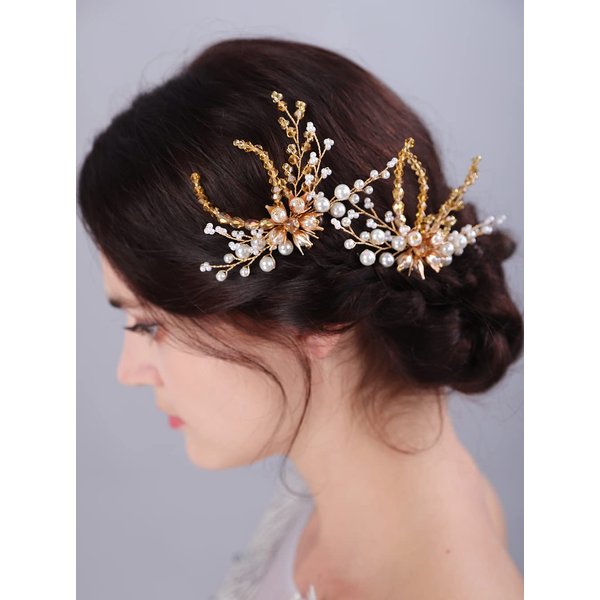 JWICOS 2Pcs Wedding Hair Pins Bride Wedding Pearl Hair Pins Wedding Hair Accessories Hair Pieces for Brides Women Girls