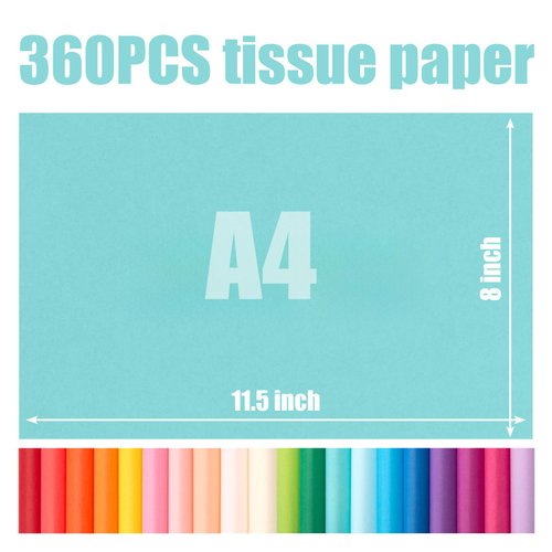 HEYPLACE 360 Sheets Tissue Paper for Gift Bags, Tissue Paper Bulk 11.5 x 8Inch Tissue Paper for Gift Wrapping Crafts Wedding Birthday Party 20 Assorted Colors