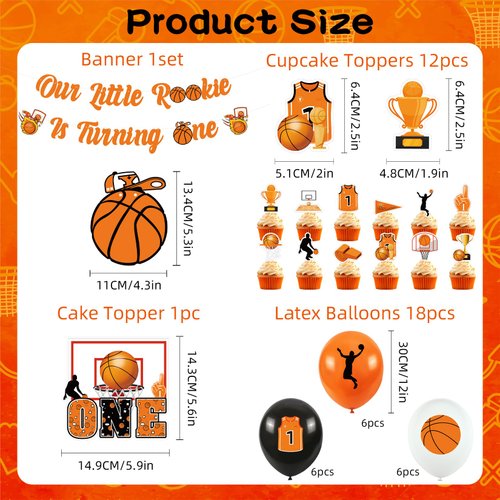 ZEYGC 32pcs Basketball Birthday Party Decorations Basketball Birthday Banner, Balloons, Cupcake Toppers Sports Birthday Party Supplies for Boys Sports Themed Birthday Decorations