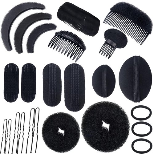 24pcs Hair Base Sponge Invisible Hair Clip Comb Bump It Up Volume Tool False Hair Pads Hair Bump Styling Insert Tool Hair Extensions Accessories (Black)