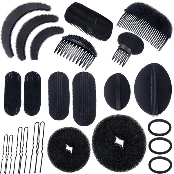 24pcs Hair Base Sponge Invisible Hair Clip Comb Bump It Up Volume Tool False Hair Pads Hair Bump Styling Insert Tool Hair Extensions Accessories (Black)