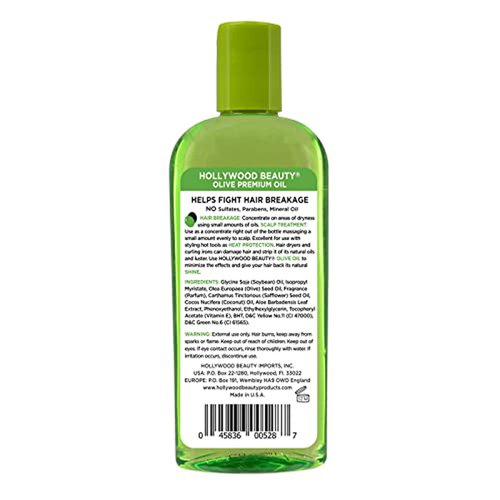 Hollywood Beauty Olive Hair Oil, 8oz Bottle, Also for Bath, Body and Nails, Fights hair breakage, Hair treatment, Adds shine, Heat Protection
