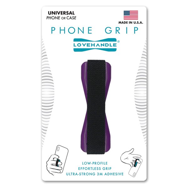 LOVEHANDLE Universal Grip for Most Smartphones, Mini-Tablets and Cases, Black Elastic Strap with Purple Base, LH01-Purple