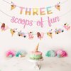 Jollyboom Three Scoops of Fun Banner Ice Cream 3rd Birthday Party Decoration for Girls, Glitter for Girl Summer Ice Cream Theme 3rd So Sweet Birthday Party Decoration