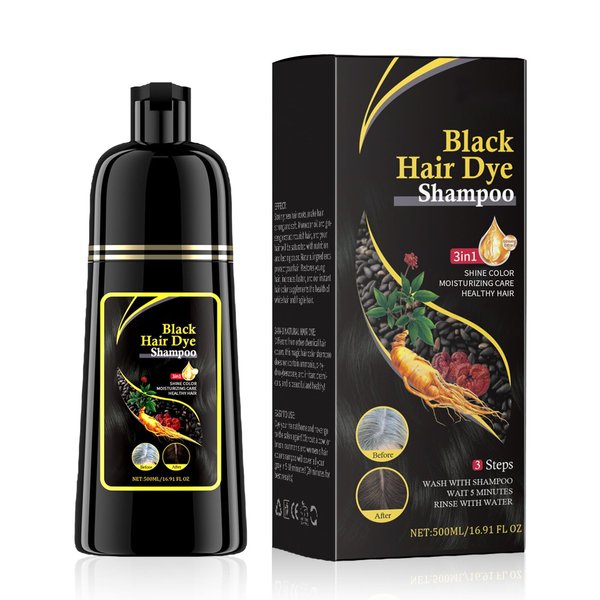 Jaysuing Black Hair Dye Shampoo 3 in1, Hair Color Shampoo for Gray Hair,Herbal Hair Dye Shampoo for Women Men Grey Coverage (Black)