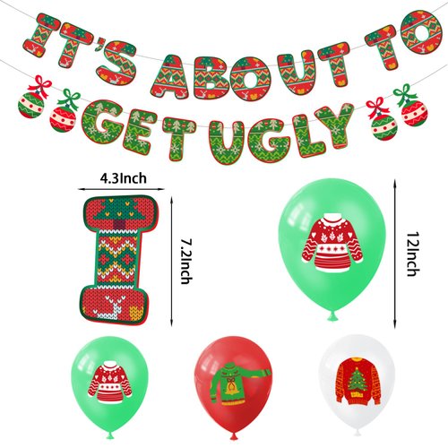 Ugly Sweater Party Decorations- It's About To Get Ugly Hanging Swirls Ugly Sweater balloons for Christmas Ugly Sweater Balloons Set for Merry Christmas Party Supplies Decorations