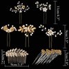 inSowni 28 Pack Wedding Bridal Gold Metal Leaf Hair Side Combs+U Shaped Pearl Rhinestone Fancy Hair Pins Clips Flower Golden Prom Formal Hair Pieces Updo Accessories for Women Girls Brides Bridesmaids