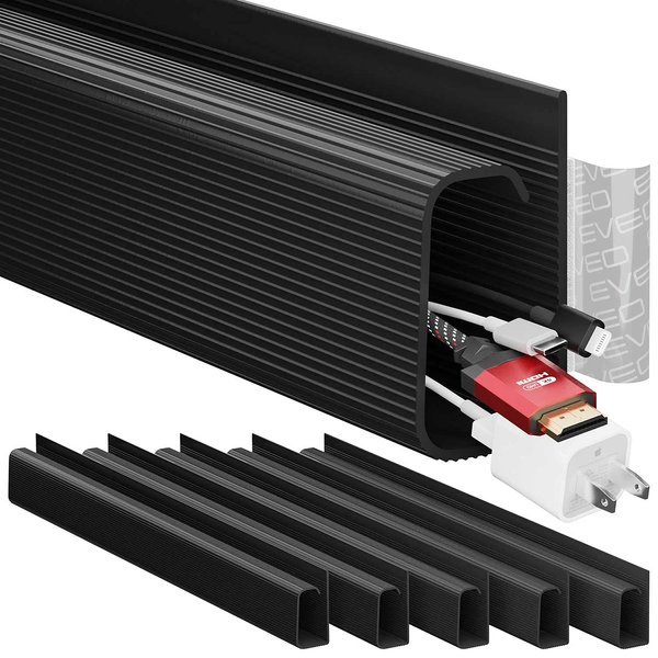 EVEO Cable Management Under Desk Kit - Under Desk Cable Management Cord Cover, Cable Hider Cord Management Under Desk Cable Organizer Easy to Install Cord Organizer Tray - 96''J Channel 6X16 - Black