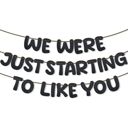 We Were Just Starting To Like You Banner, Pre Strung Going Away Party Decorations Glitter Banner Bunting for Farewell Moving New Job Will Miss You Funny Retirement Goodbye Party Supplies (Black)