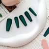 24Pcs Press on Nails for Women Girl, Solid Extra Long Coffin Fake Nails Artificial Fingernail, Reusable with Adhesive Tabs for Gift Parties Festival Makeovers (Dark Green)