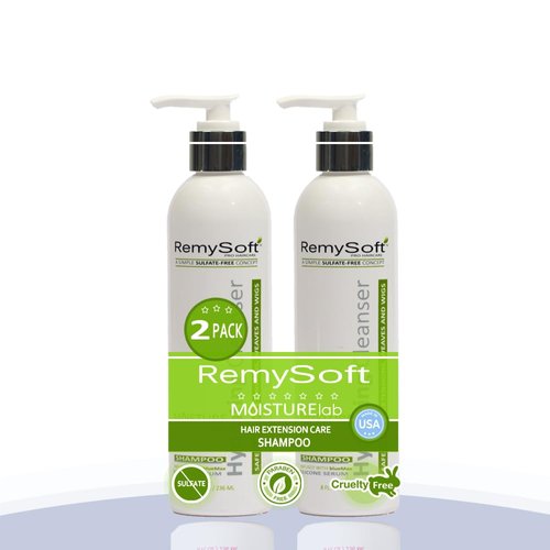 RemySoft Shampoo 2 Pack - Moisturelab Hydrating Cleanser - Safe for Hair Extensions, Weaves and Wigs - Salon Formula Shampoo 8oz x 2 - Gentle Sulfate-free Lather