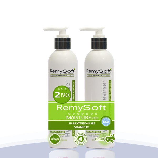 RemySoft Shampoo 2 Pack - Moisturelab Hydrating Cleanser - Safe for Hair Extensions, Weaves and Wigs - Salon Formula Shampoo 8oz x 2 - Gentle Sulfate-free Lather