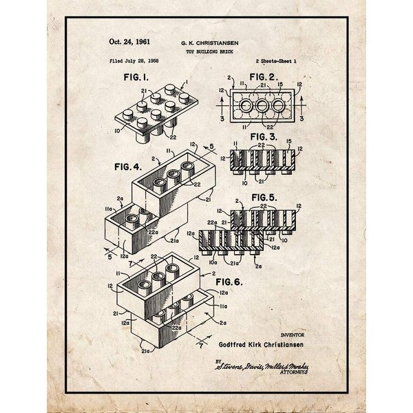 Building Block Toy Building Block Patent Print Old Look with Border (20" x 24") M10203