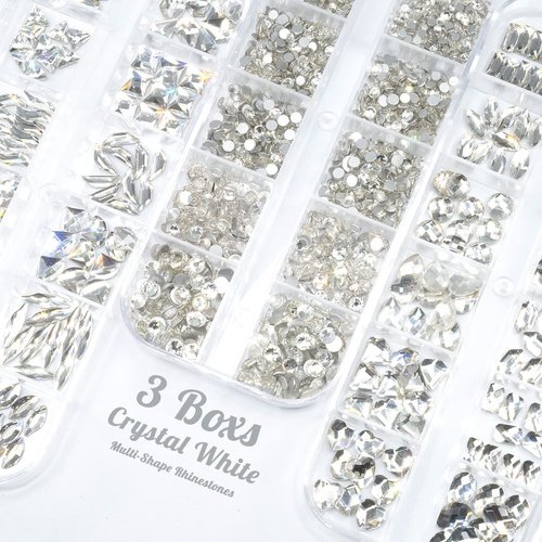 2750Pcs Crystal Clear Nail Rhinestones 240 Multi-Shapes Crystal White Rhinestones Big Gems Nail Charms+2510 Flatback Round Beads Glass Crystals Stones Nail Art for Arylic Nails Eyes Makeup Crafts DIY