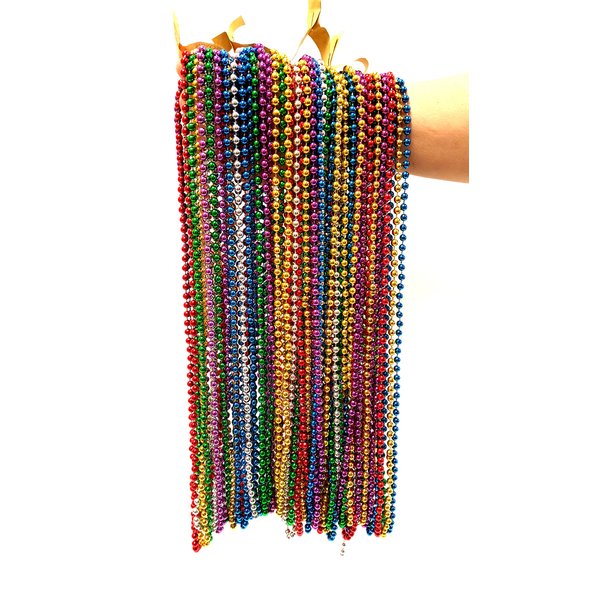 Dondor Metallic Beaded Necklaces (Red, Blue, Silver, Green, Gold, Purple, 576 Piece Pack)
