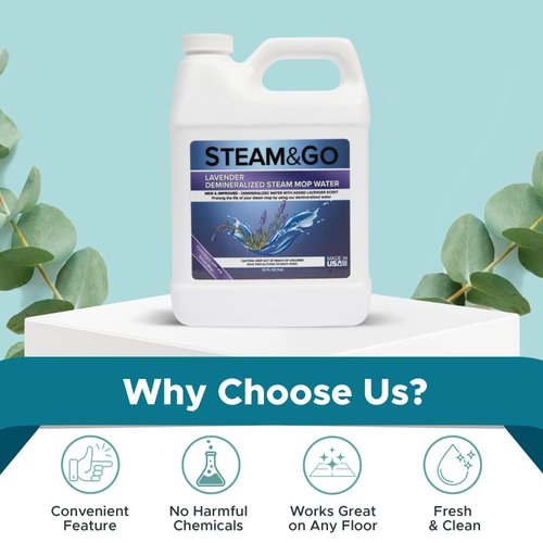 Steam & Go - Demineralized Water for Steam Cleaner, PVC-Free Floor Cleaner Liquid Compatible With Any Mop Steamer, Ready-to-Use Multisurface Cleaner, Scented Mop Solution, Lavender, 32 oz