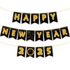 TaoBary Happy New Year Banner 2025 New Years Eve Party Supplies Glitter Gold Letters New Years Backdrop Sign Clock Fireworks Happy New Year Decorations for New Years Eve Decor