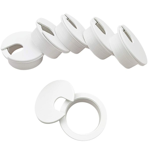 6pcs Desk Grommet 1-3/8 inch Plastic Wire Cord Cable Grommets Hole Cover for Office PC Desk Cable Cord Organizer (White)