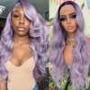 QD-Tizer Curly Purple Synthetic Lace Front Wigs for Women Omber Light Purple Body Wavy Long Hair Wig Pre-plucked Wear And Go Loose Curly Glueless Lace Front Wigs