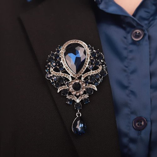 Rumtock Dark Blue Rhinestones Elegant Silver Brooch for Women Girls Spark Jewelry Prom Dancing Ball
