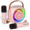 MicPioneer Karaoke Machine for Kids, Bluetooth Speaker with 2 Wireless Microphones and LED Lights, Birthday Gifts for Girls Ages 4, 5, 6, 7, 8, 9, 10, 12+(Pinkcolor)