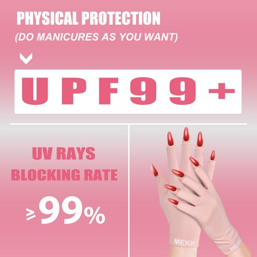 MEKK UV Gloves for Nails, Extra Length UV Light Gloves for Gel Nails UPF99+ UV Gloves Skin Care UV Protection Gloves Professional Manicure Gloves UV Protection UV Nail Gloves (Pink)