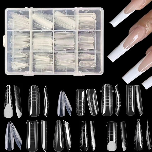 288PCS Dual Forms for Polygel Full Cover False Nail Tips with 12 Sizes Scale for Manicure Nail Art Design Salon