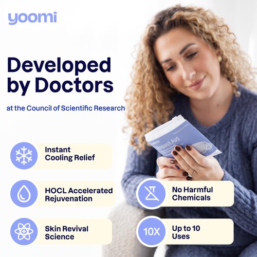 Yoomi Breast Aid™ Soothing Cryogel Pads for Sore Cracked Nipples with HOCl, 10x Multiuse, Advanced Cooling Tech for Instant Relief & Repair, Rapid Hydration for Lasting Comfort for Breast Feeding Moms