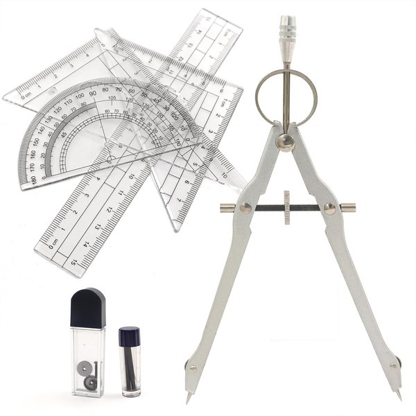 Akuoly Math Compass Geometry Drafting Compass Kit with Ruler Protractor Set Squares and More for Students Math Starters Drawing Circles