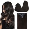 GOO GOO Clip in Hair Extensions Real Human Hair, 18inch 110g 7Pcs, 2 Dark Brown, Remy Human Hair Extensions Clip ins for Women, Natural Human Hair