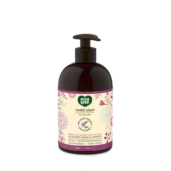 ecoLove - Natural Liquid Hand Soap - Organic Blueberry, Grape & Lavender - No SLS or Parabens - Vegan and Cruelty-Free Hand Soap, 17.6 oz